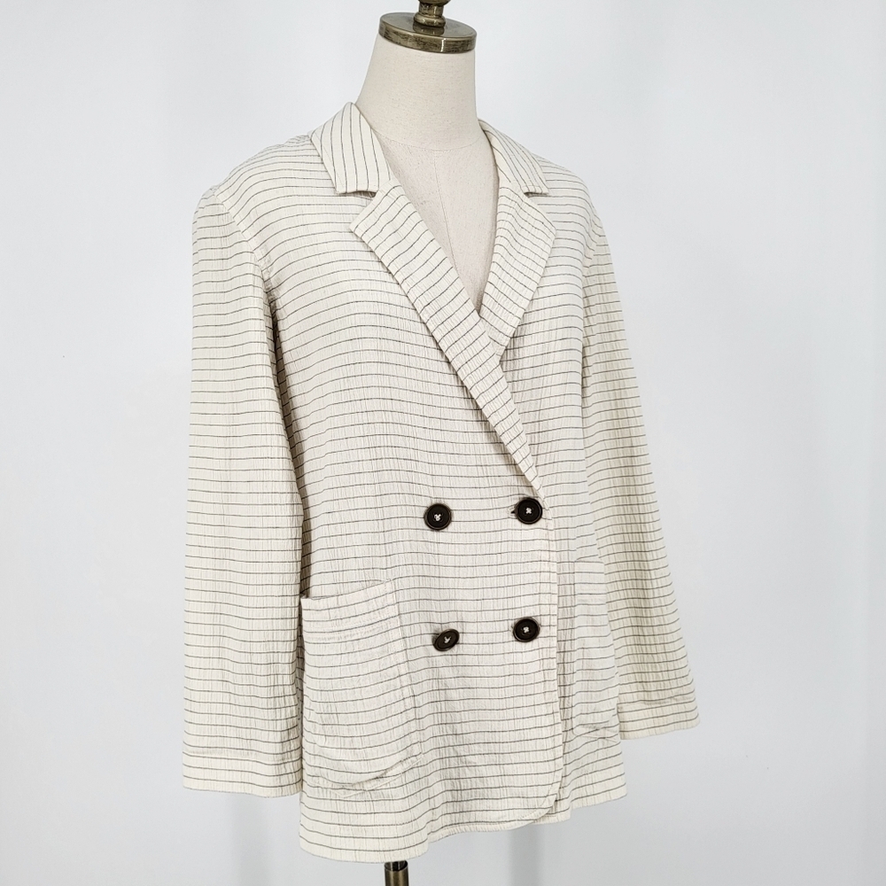 Anthropologie Cartonnier Striped Double Breasted Blazer Jacket Linen Look Small